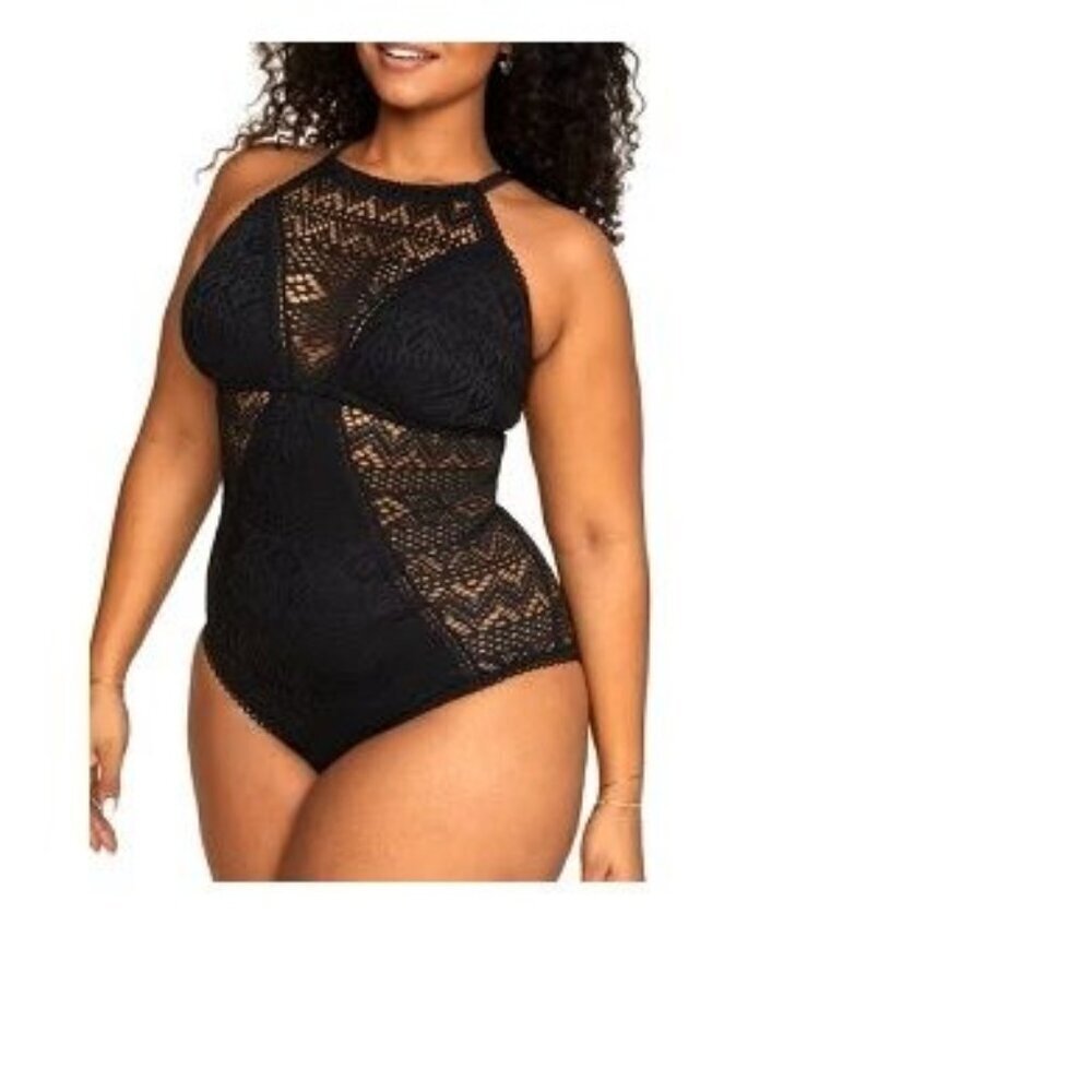 Adore Me Black Crochet Halter EXTRA SEXY One PIece Swimsuit Women 2X
